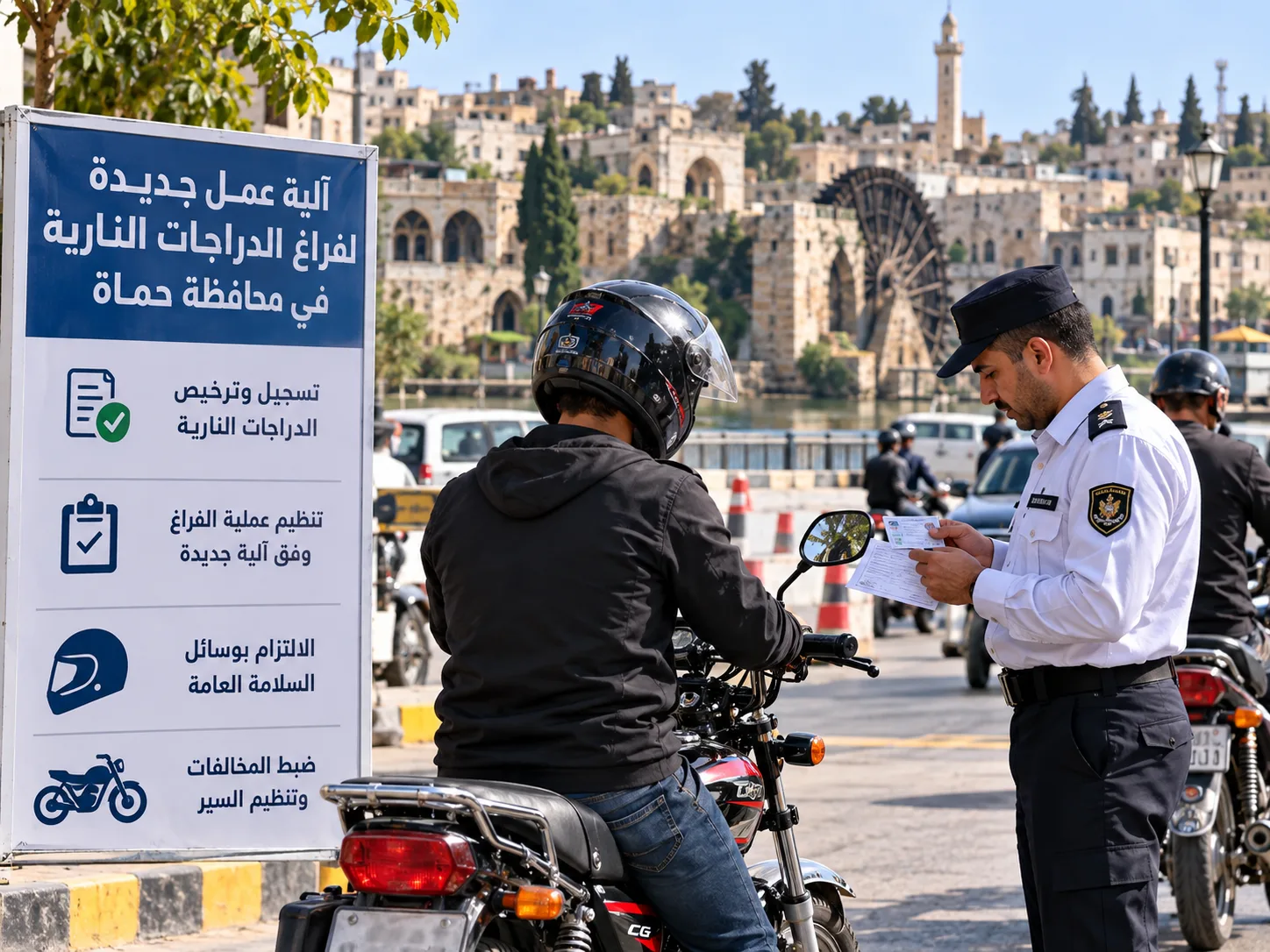 مديرية النقل في محافظة حماة تحدد آلية عمل جديدة لفراغ الدراجات النارية
